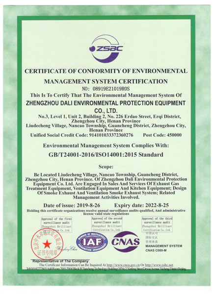 电竞下注官网(中国)有限公司环境管理体系认证证书